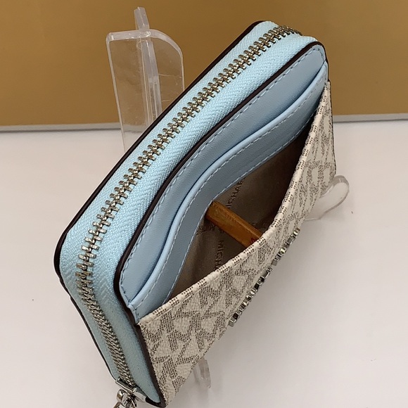 MICHAEL KORS MEDIUM ZIP AROUND CARD CASE VSTA BLUE MULTI SIGNATURE COLOR - Picture 9 of 15